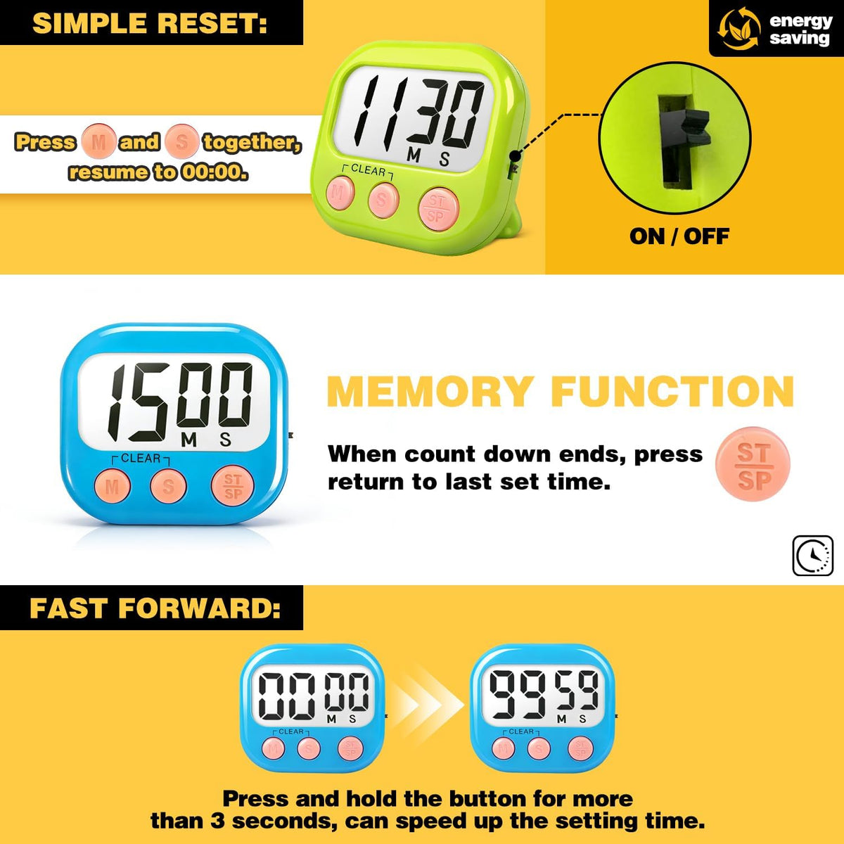 Digital Timer for Kids Classroom Timers for Teachers 2 Pack Blue Green