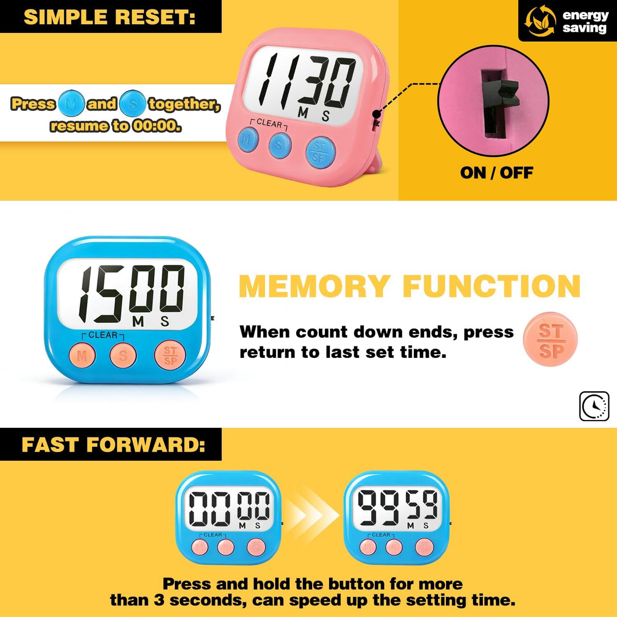 Digital Timer for Kids Classroom Timers for Teachers 2 Pack Blue Green