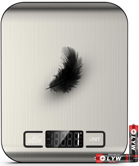 Food Scale, 22lb Digital Kitchen Scale Weight Grams and Ounces for Baking Cooking Coffee Package Postage, 6 Units with Tare Function, LCD Display, Easy Clean Stainless Steel