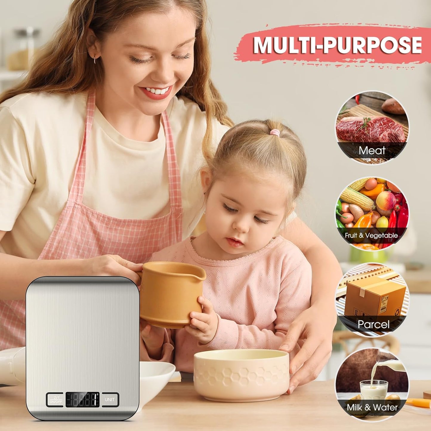 Food Scale, 22lb Digital Kitchen Scale Weight Grams and Ounces for Baking Cooking Coffee Package Postage, 6 Units with Tare Function, LCD Display, Easy Clean Stainless Steel