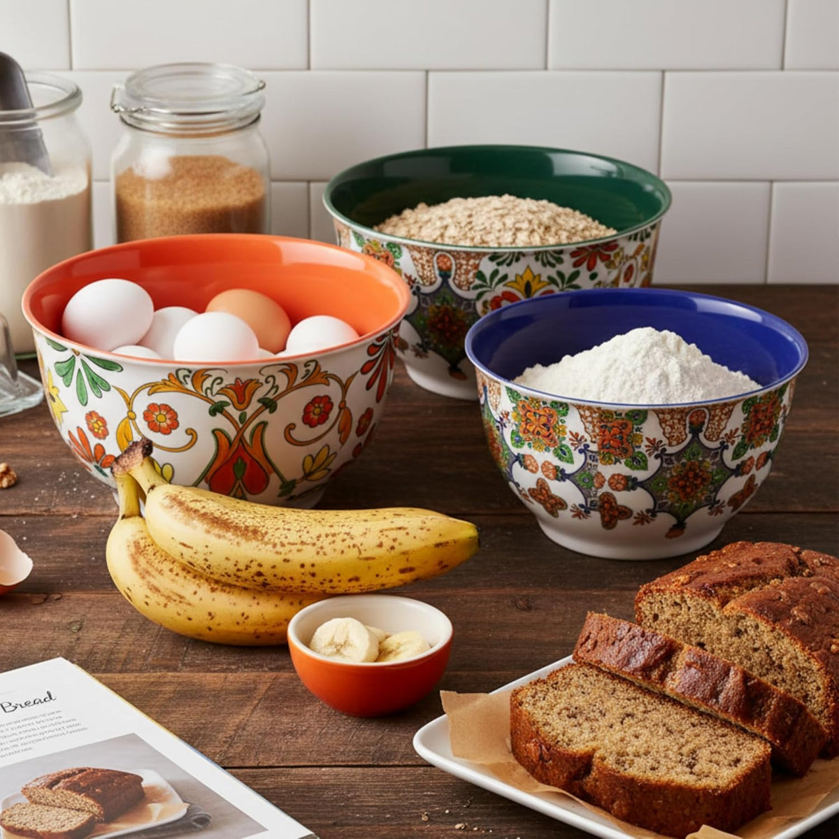 TP Melamine Mixing Bowl Set with Lids, Salad Bowl Set of 3, Aztec Bloom
