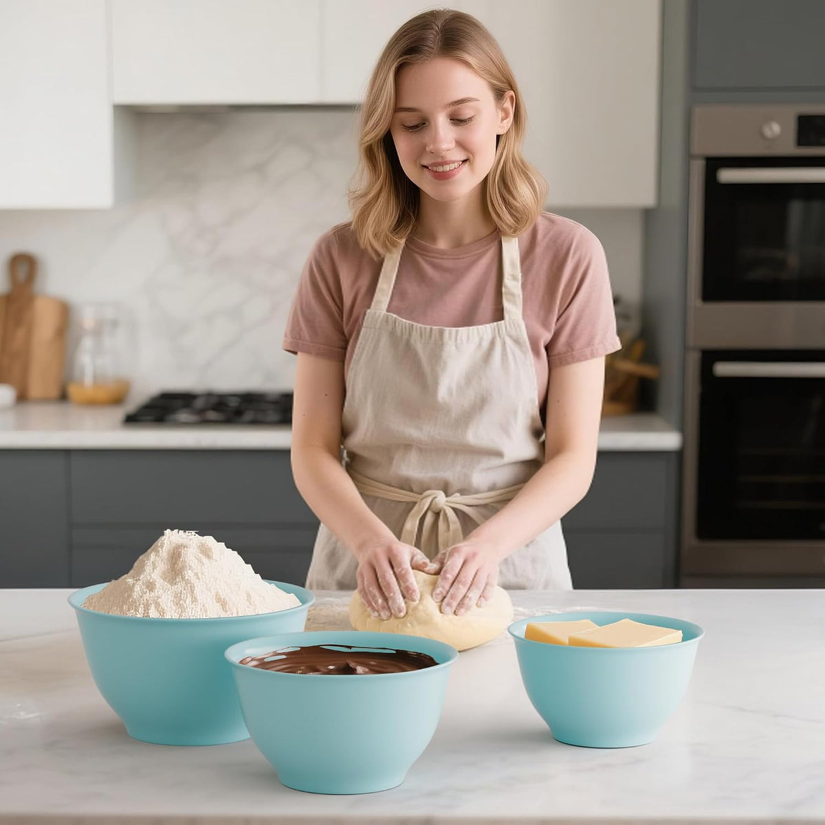 TP Melamine Mixing Bowl Set with Lids, Salad Bowl Set of 3, Aztec Bloom