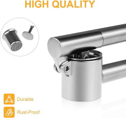 Garlic Press Garlic Mincer & Crusher Stainless Steel Garlic Press Set for Kitchen with Brush & Peeler, Kitchen for Garlic, Garlic Presser Easy to Clean Easy Squeeze Rust Proof (Small A - Set)