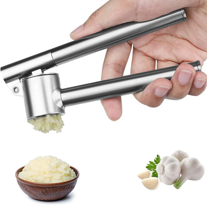 Garlic Press Garlic Mincer & Crusher Stainless Steel Garlic Press Set for Kitchen with Brush & Peeler, Kitchen for Garlic, Garlic Presser Easy to Clean Easy Squeeze Rust Proof (Small A - Set)