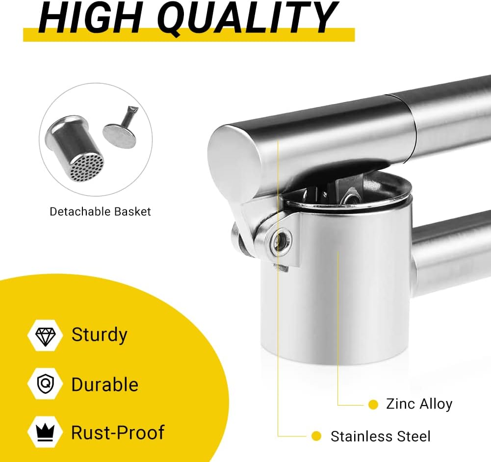 Garlic Press Garlic Mincer & Crusher Stainless Steel Garlic Press Set for Kitchen with Brush & Peeler, Kitchen for Garlic, Garlic Presser Easy to Clean Easy Squeeze Rust Proof (Small A - Set)