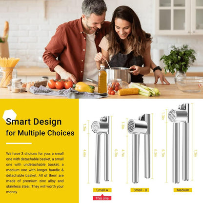 Garlic Press Garlic Mincer & Crusher Stainless Steel Garlic Press Set for Kitchen with Brush & Peeler, Kitchen for Garlic, Garlic Presser Easy to Clean Easy Squeeze Rust Proof (Small A - Set)