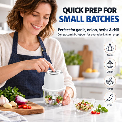 Electric Garlic Chopper With Glass Bowl Cordless Mini Food Processor（White）