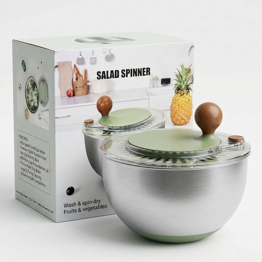 5.3QT Stainless Steel Salad Spinner - Large Salad Spinner with Non-Slip Base, Drain Hole and Stop Button- Dish Washer Safe Vegetable Spinner