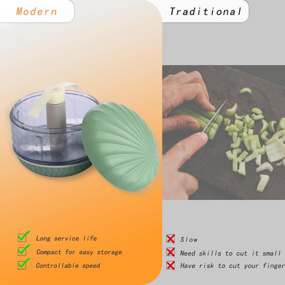 Portable Hand-Powered Garlic Mincer, Mini Manual Food Chopper for Small Kitchen, Multi-Use Onion Cutter for Garlic, Vegetables Ingredients, Ginger, Fruits, Set with Peeler (2 Pieces)