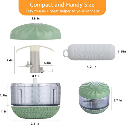 Portable Hand-Powered Garlic Mincer, Mini Manual Food Chopper for Small Kitchen, Multi-Use Onion Cutter for Garlic, Vegetables Ingredients, Ginger, Fruits, Set with Peeler (2 Pieces)