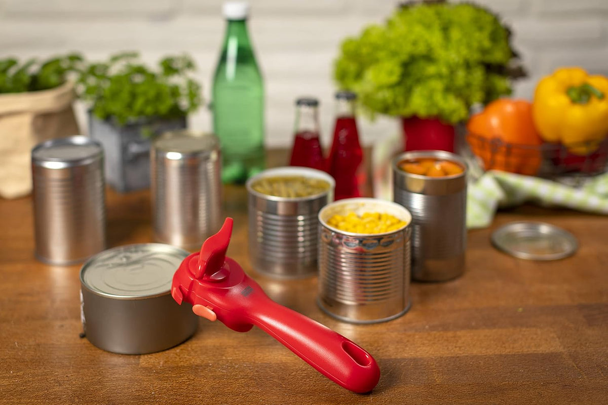 Deluxe Auto Safety LidLifter/Can Opener, Red and Silver