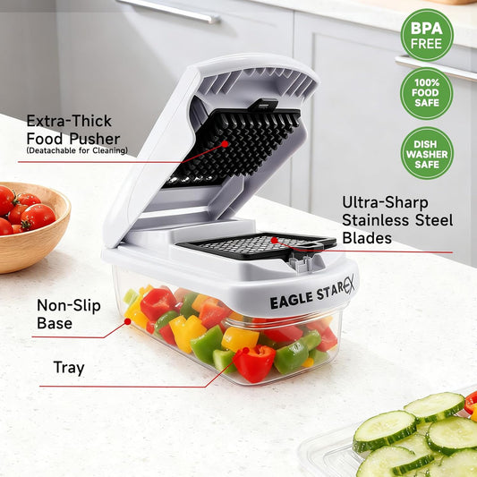 Vegetable Chopper Mandoline Slicer, Food Veggie Chopper, Cheese Grater, Onion Vegetable Cutter with Container, Dicer, Kitchen Gadgets & Essentials, White/black