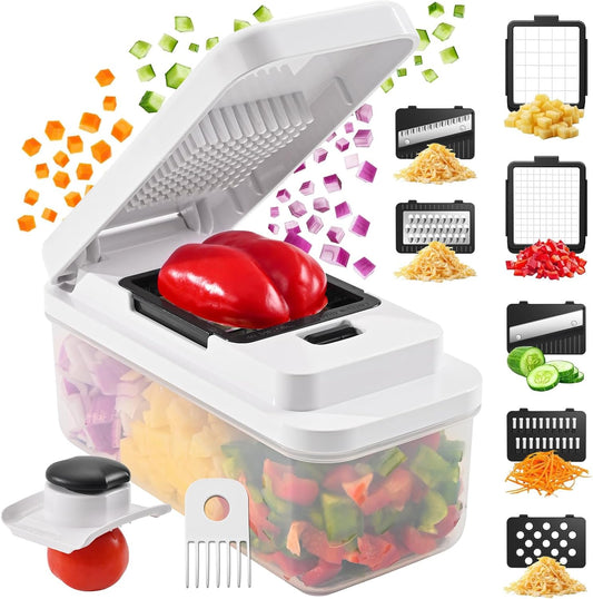 11-in-1 Vegetable Chopper, 420 Food-Grade Stainless Steel Blades, 7.2 Cup Container with Colander, BPA & PFAS Free, Dishwasher Safe