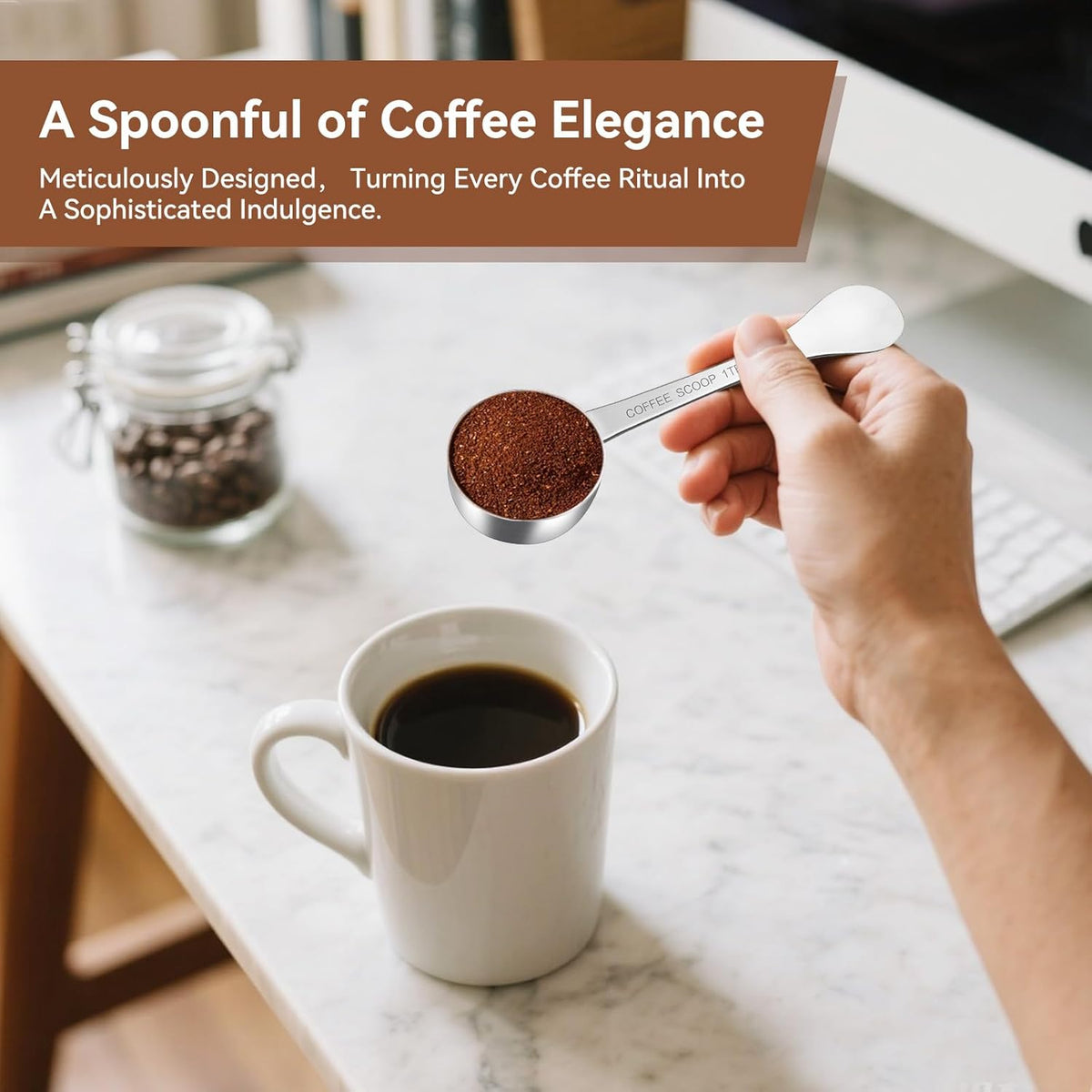 1PCS Coffee Scoop(1TBSP | 3TSP | 15ML), Stainless Steel Measuring Spoon, Food Grade Scooper for Ground Coffee, Bean, Powder, Espresso