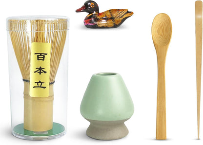 5 Pcs Japanese Matcha Tea Set, Matcha Whisk, Traditional Scoop, Tea Spoon, Scoop Holder, Ceramic Whisk Holder Handmade Matcha Ceremony Kit For Traditional Japanese Tea Ceremony