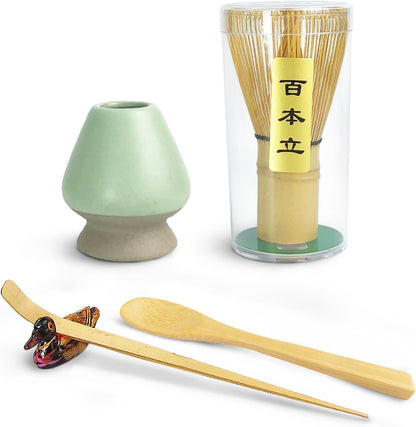 5 Pcs Japanese Matcha Tea Set, Matcha Whisk, Traditional Scoop, Tea Spoon, Scoop Holder, Ceramic Whisk Holder Handmade Matcha Ceremony Kit For Traditional Japanese Tea Ceremony