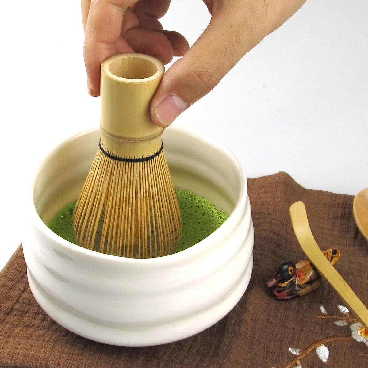 5 Pcs Japanese Matcha Tea Set, Matcha Whisk, Traditional Scoop, Tea Spoon, Scoop Holder, Ceramic Whisk Holder Handmade Matcha Ceremony Kit For Traditional Japanese Tea Ceremony