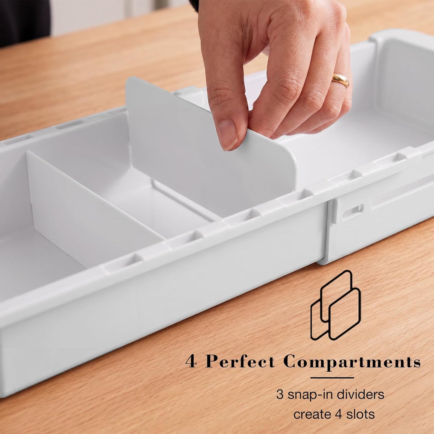 Expandable Measuring Cup Organizer & Measuring Spoon Organizer for Deep Drawers, 11.4''–18.1'' Adjustable Kitchen Drawer Organizer with 3 Dividers, Space-Saving Flatware Bin for Home & Kitchen