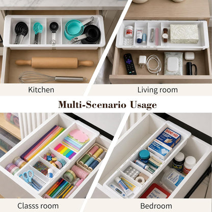 Expandable Measuring Cup Organizer & Measuring Spoon Organizer for Deep Drawers, 11.4''–18.1'' Adjustable Kitchen Drawer Organizer with 3 Dividers, Space-Saving Flatware Bin for Home & Kitchen