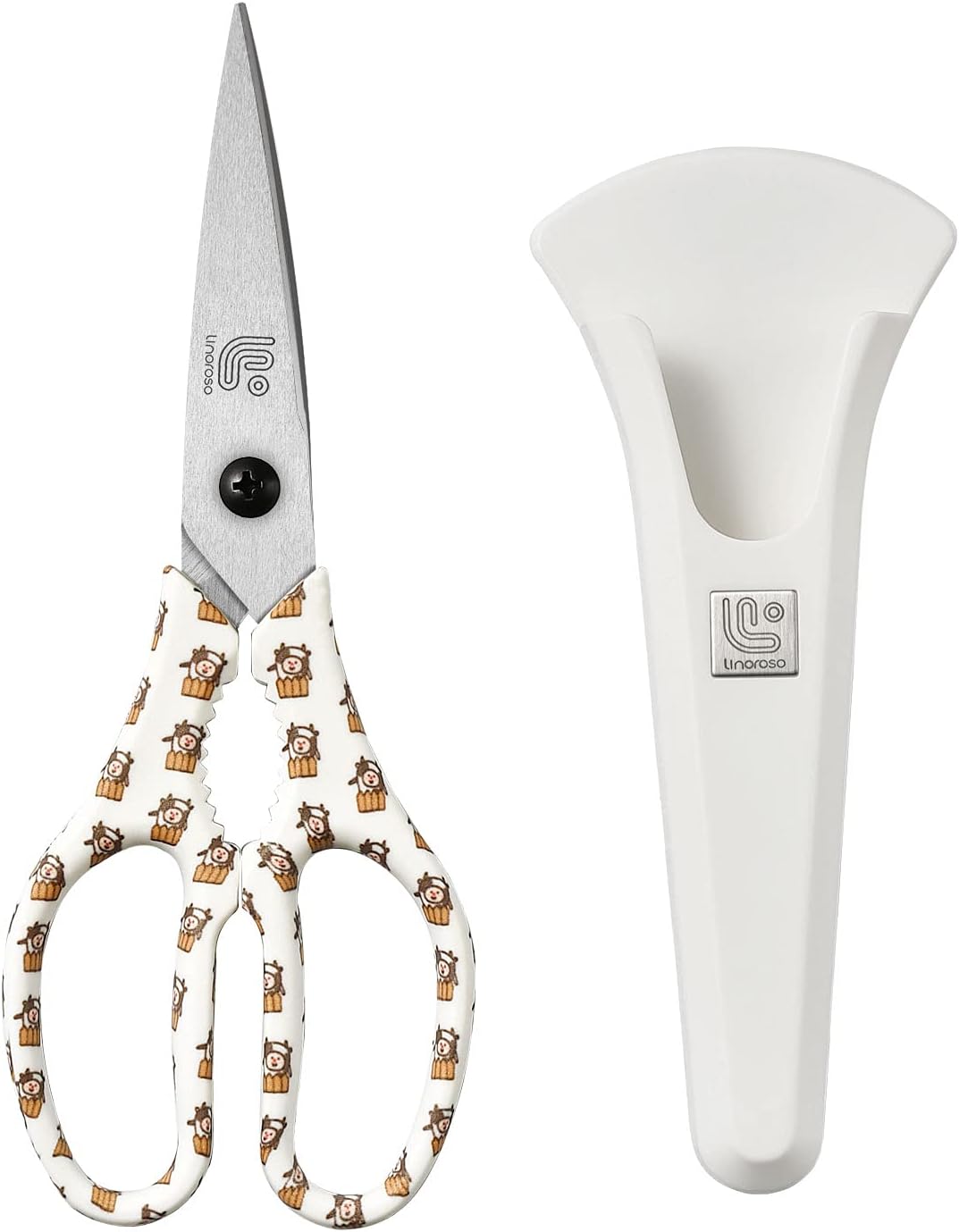 Kitchen Scissors Heavy Duty Kitchen Shears with Magnetic Holder Made with Japanese Steel 4034, Multipurpose Ultra Sharp Cooking Scissors for Meat/Vegetables/BBQ/Herbs/Pizza (Graphic,Cow)