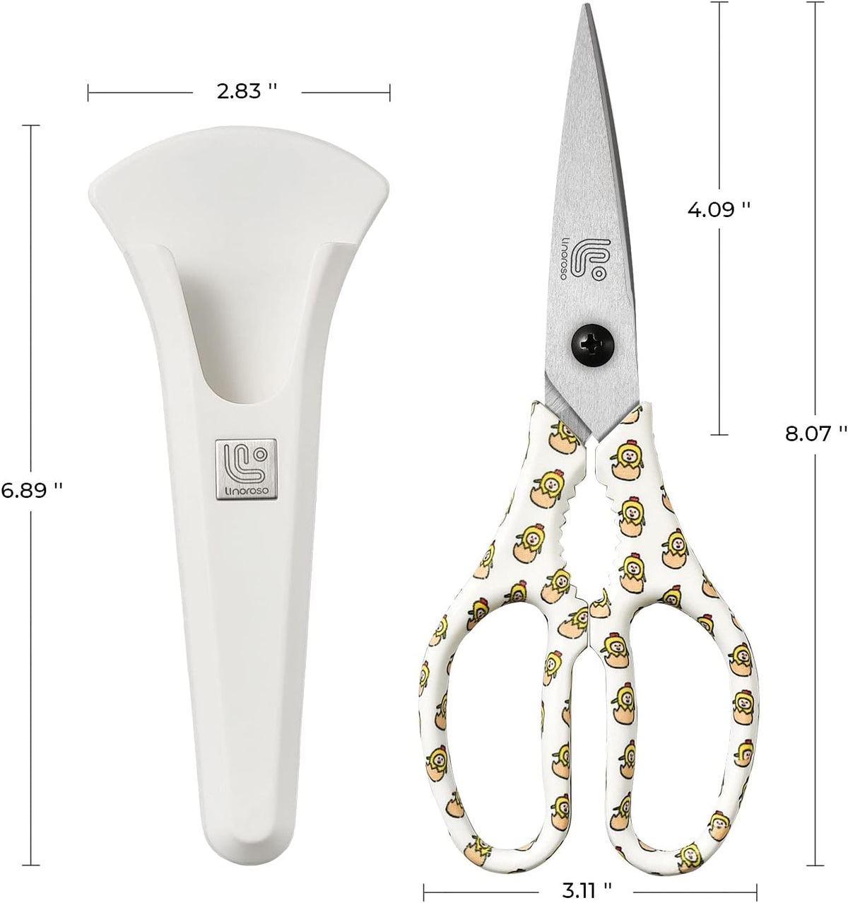 Kitchen Scissors Heavy Duty Kitchen Shears with Magnetic Holder Made with Japanese Steel 4034, Multipurpose Ultra Sharp Cooking Scissors for Meat/Vegetables/BBQ/Herbs/Pizza (Graphic,Cow)
