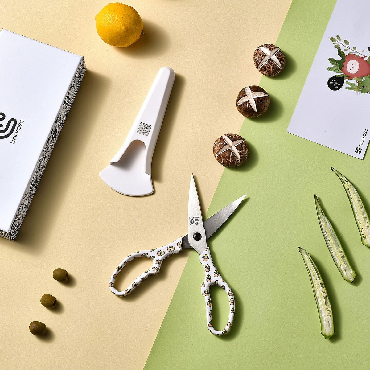 Kitchen Scissors Heavy Duty Kitchen Shears with Magnetic Holder Made with Japanese Steel 4034, Multipurpose Ultra Sharp Cooking Scissors for Meat/Vegetables/BBQ/Herbs/Pizza (Graphic,Cow)