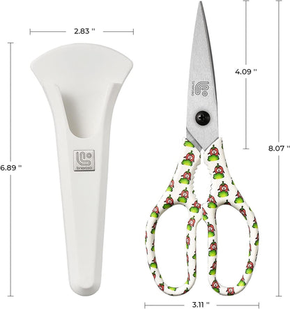 Kitchen Scissors Heavy Duty Kitchen Shears with Magnetic Holder Made with Japanese Steel 4034, Multipurpose Ultra Sharp Cooking Scissors for Meat/Vegetables/BBQ/Herbs/Pizza (Graphic,Cow)