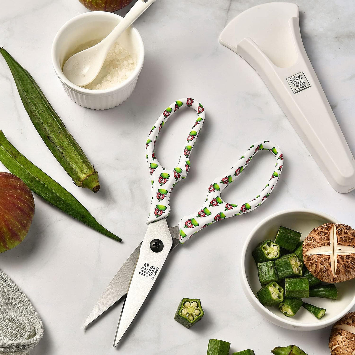 Kitchen Scissors Heavy Duty Kitchen Shears with Magnetic Holder Made with Japanese Steel 4034, Multipurpose Ultra Sharp Cooking Scissors for Meat/Vegetables/BBQ/Herbs/Pizza (Graphic,Cow)