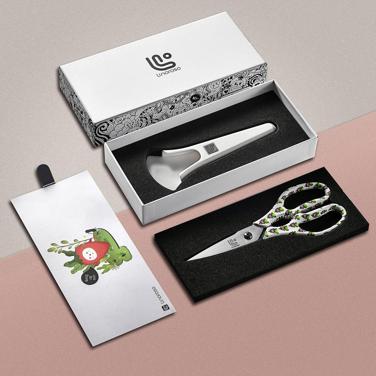 Kitchen Scissors Heavy Duty Kitchen Shears with Magnetic Holder Made with Japanese Steel 4034, Multipurpose Ultra Sharp Cooking Scissors for Meat/Vegetables/BBQ/Herbs/Pizza (Graphic,Cow)