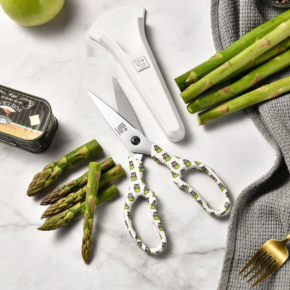 Kitchen Scissors Heavy Duty Kitchen Shears with Magnetic Holder Made with Japanese Steel 4034, Multipurpose Ultra Sharp Cooking Scissors for Meat/Vegetables/BBQ/Herbs/Pizza (Graphic,Cow)