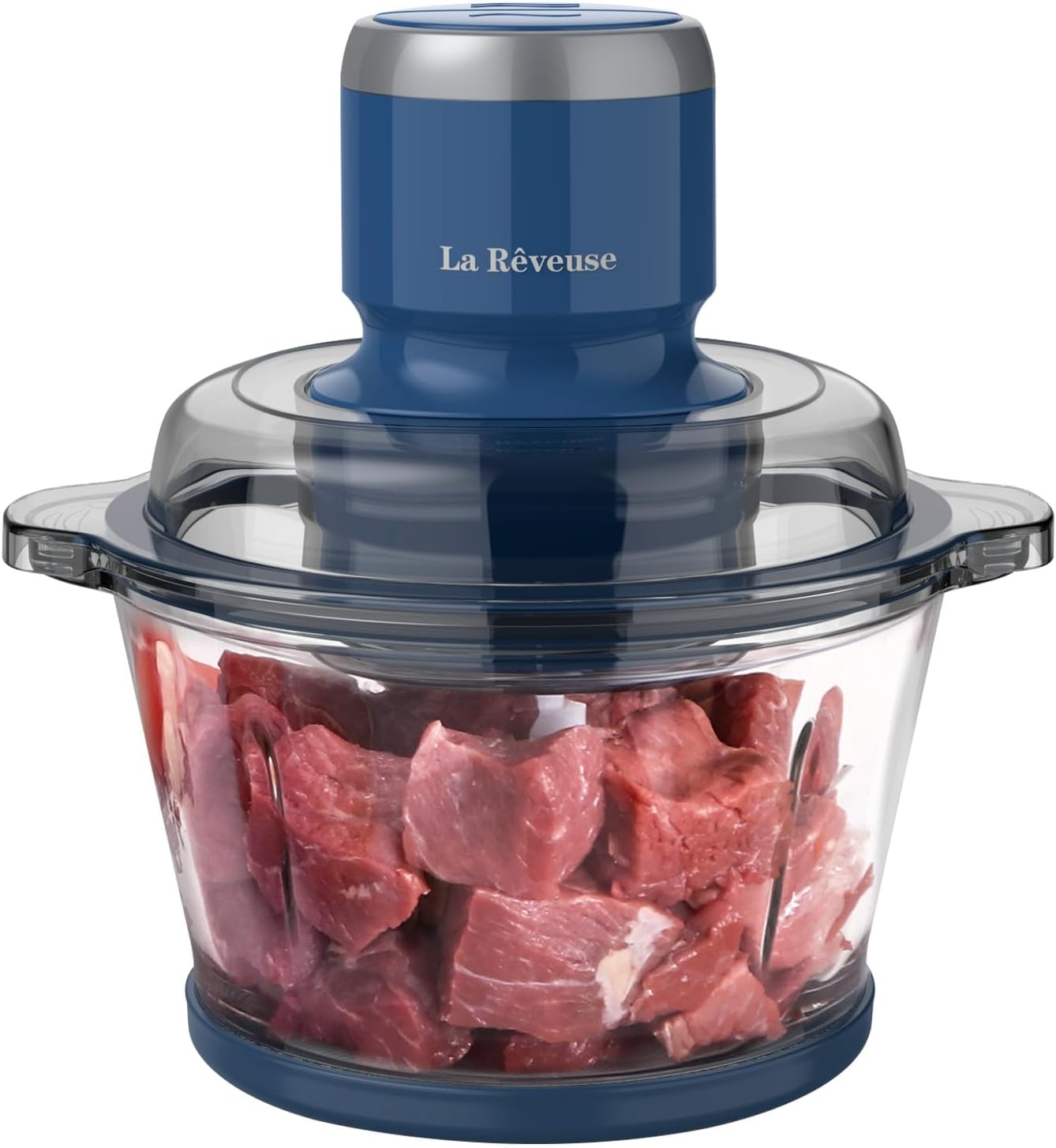 Food Processor,Electric Food Chopper with 7-Cup (1.7L) Glass Bowl, 4 Bi-Level Blades for Chopping,Grinding,Mincing,Whisking,Meal Prep,300W,Blue