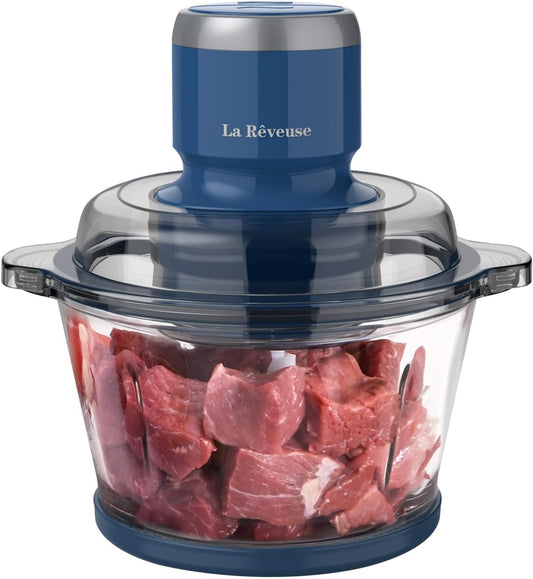 Food Processor,Electric Food Chopper with 7-Cup (1.7L) Glass Bowl, 4 Bi-Level Blades for Chopping,Grinding,Mincing,Whisking,Meal Prep,300W,Blue