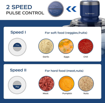 Food Processor,Electric Food Chopper with 7-Cup (1.7L) Glass Bowl, 4 Bi-Level Blades for Chopping,Grinding,Mincing,Whisking,Meal Prep,300W,Blue