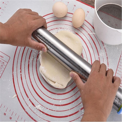 Rolling Pin nonstick and Silicone Baking Pastry Mat (red) | Adjustable Rolling Pin With Thickness Rings, Rolling Pin for Baking Fondant, Pizza, Pie, Pastry, Pasta, Dough, Cake pop