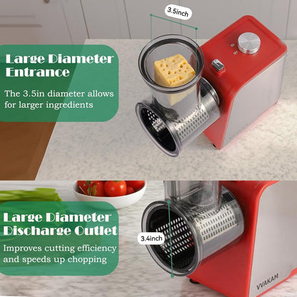 5-In-1 Electric Cheese Grater,300W Salad Maker,Electric Grater for Block Cheese,Kitchen Electric Food Slicer Shredder,Chopper for Vegetables Cucumber Carrots Cabbage Nuts(Black)