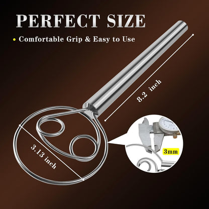 Danish Dough Whisk, Stainless Steel Grip, for Sourdough Bread Baking | No Wood Handle, Dutch Dough Whisk, Food Grade, Sourdough Mix Tool, Dishwasher Safe, Rustproof, For Pizza & Pastry, Easy Clean