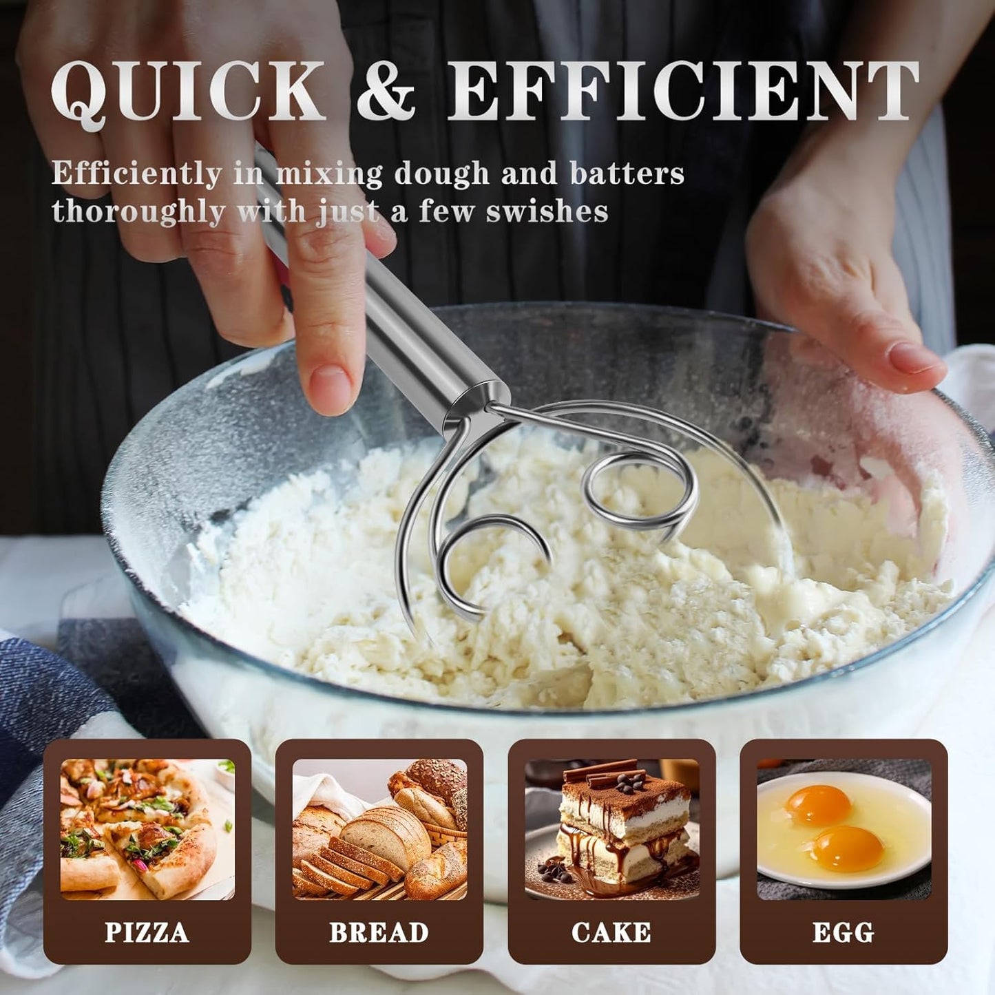 Danish Dough Whisk, Stainless Steel Grip, for Sourdough Bread Baking | No Wood Handle, Dutch Dough Whisk, Food Grade, Sourdough Mix Tool, Dishwasher Safe, Rustproof, For Pizza & Pastry, Easy Clean