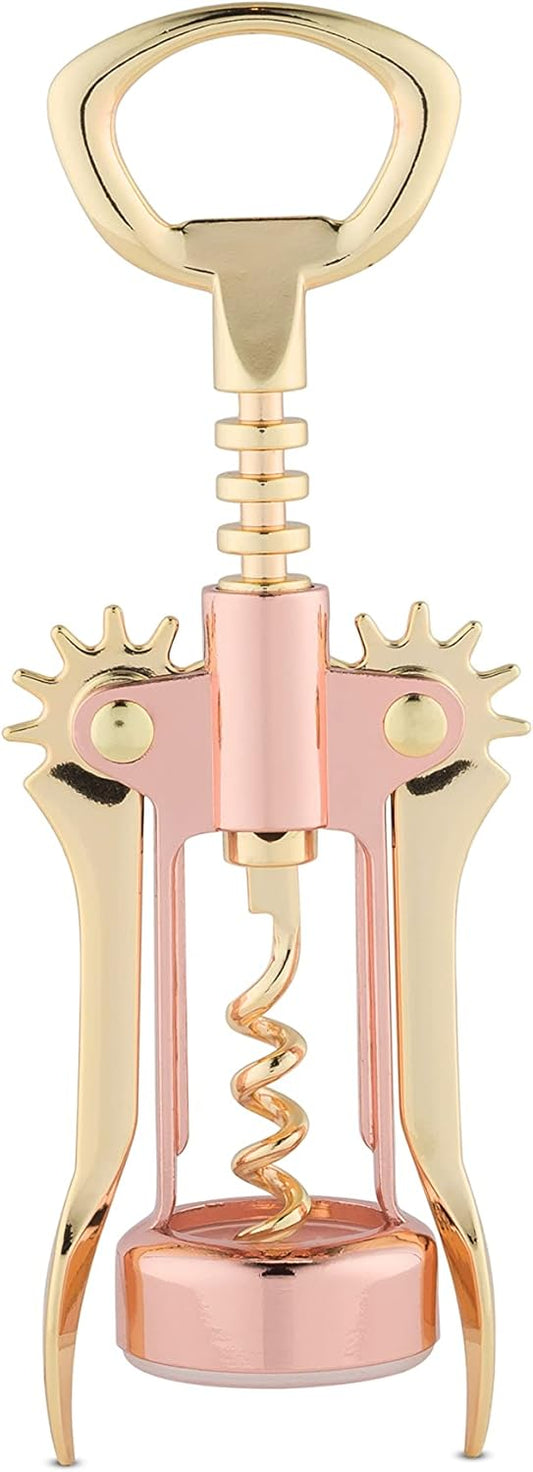 Winged Corkscrew Wine Opener, Versatile Bottle Opener for Beer and Soft Drinks, Stainless Steel with Ergonomic Handle and Sharp Screw for Bartenders, Home Bar, Kitchen, Set of 1, Copper and Gold