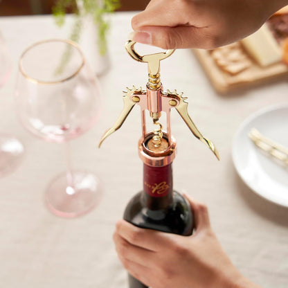 Winged Corkscrew Wine Opener, Versatile Bottle Opener for Beer and Soft Drinks, Stainless Steel with Ergonomic Handle and Sharp Screw for Bartenders, Home Bar, Kitchen, Set of 1, Copper and Gold