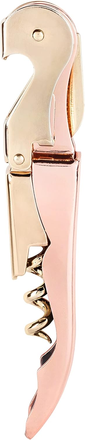Winged Corkscrew Wine Opener, Versatile Bottle Opener for Beer and Soft Drinks, Stainless Steel with Ergonomic Handle and Sharp Screw for Bartenders, Home Bar, Kitchen, Set of 1, Copper and Gold