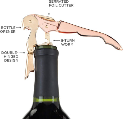Winged Corkscrew Wine Opener, Versatile Bottle Opener for Beer and Soft Drinks, Stainless Steel with Ergonomic Handle and Sharp Screw for Bartenders, Home Bar, Kitchen, Set of 1, Copper and Gold