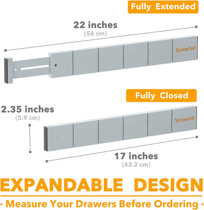 Bamboo Drawer Dividers with Inserts and Labels, Kitchen Adjustable Drawer Organizers, Expandable Organization for Home, Office, Dressers, 4 Dividers with 9 Inserts (17"-22" Natural)