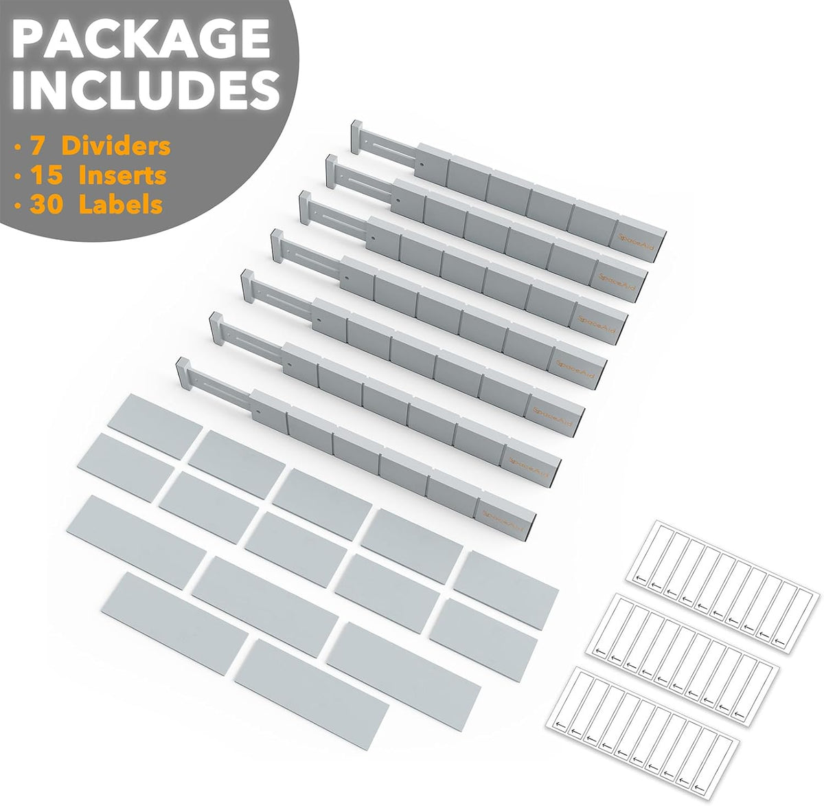 Bamboo Drawer Dividers with Inserts and Labels, Kitchen Adjustable Drawer Organizers, Expandable Organization for Home, Office, Dressers, 4 Dividers with 9 Inserts (17"-22" Natural)