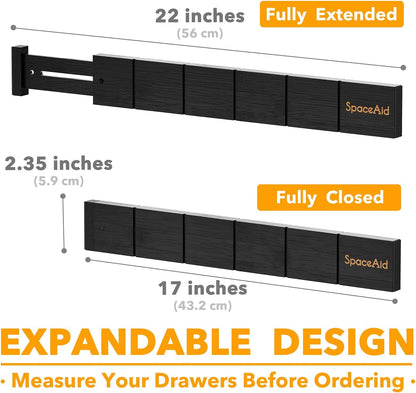 Bamboo Drawer Dividers with Inserts and Labels, Kitchen Adjustable Drawer Organizers, Expandable Organization for Home, Office, Dressers, 4 Dividers with 9 Inserts (17"-22" Natural)