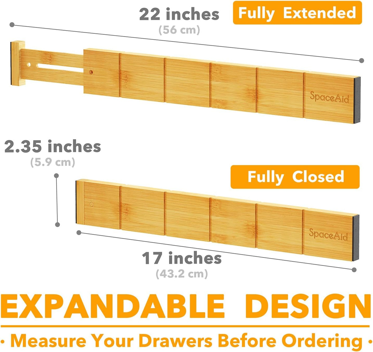 Bamboo Drawer Dividers with Inserts and Labels, Kitchen Adjustable Drawer Organizers, Expandable Organization for Home, Office, Dressers, 4 Dividers with 9 Inserts (17"-22" Natural)