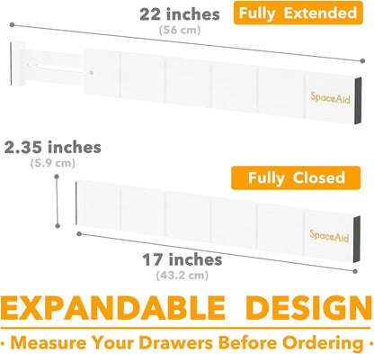 Bamboo Drawer Dividers with Inserts and Labels, Kitchen Adjustable Drawer Organizers, Expandable Organization for Home, Office, Dressers, 4 Dividers with 9 Inserts (17"-22" Natural)