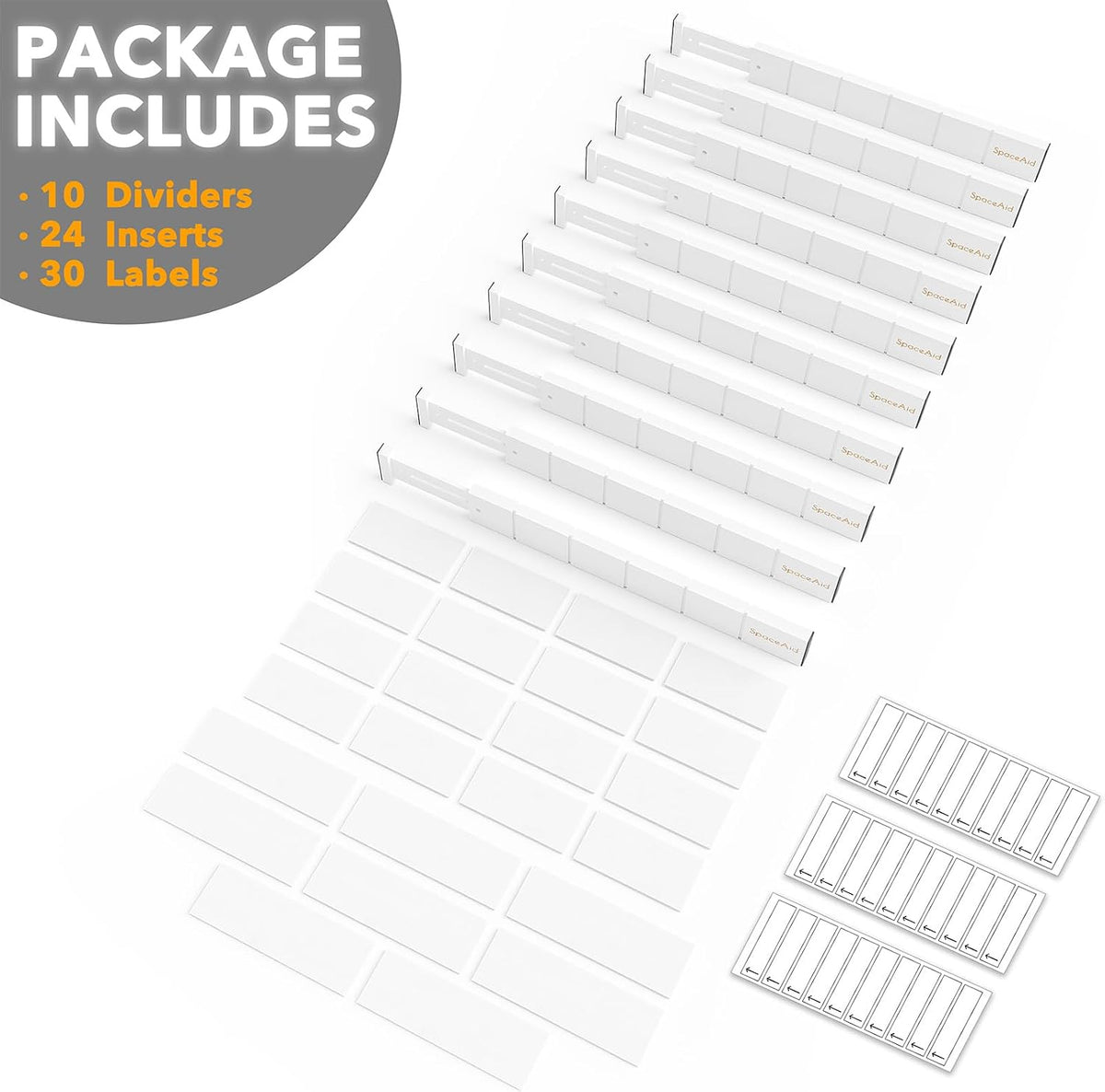 Bamboo Drawer Dividers with Inserts and Labels, Kitchen Adjustable Drawer Organizers, Expandable Organization for Home, Office, Dressers, 4 Dividers with 9 Inserts (17"-22" Natural)