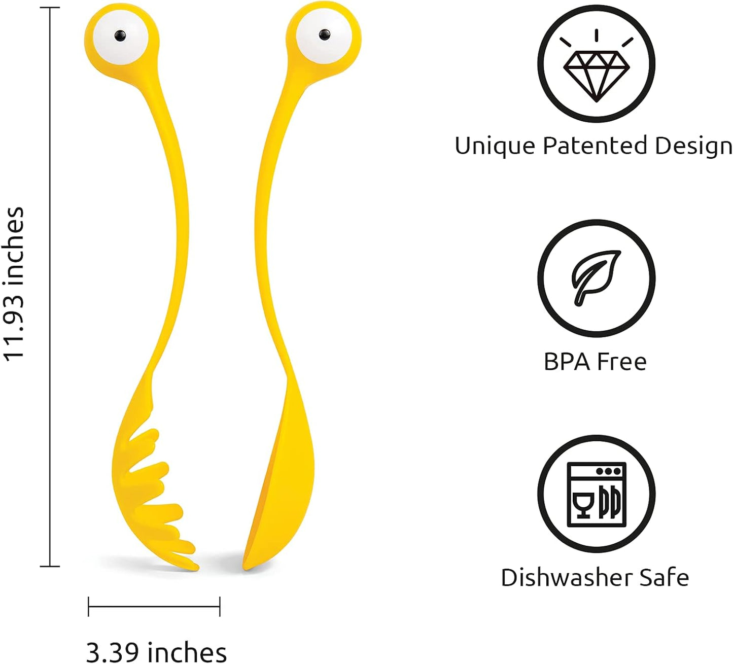 Pasta Monsters and Salad Servers - BPA-Free Fun Kitchen Gadgets - 100% Food Safe Salad Spoon and Fork Set - 11.93x 3.39 x 2.24 inch