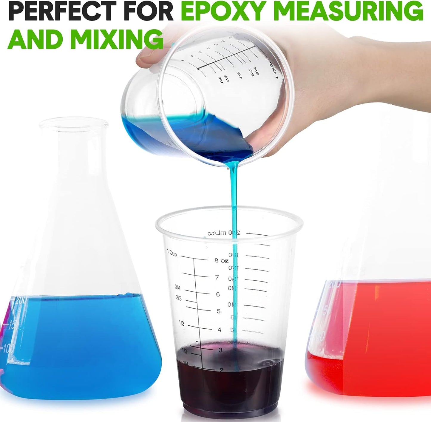 50 Pack Disposable Measuring Cups for Resin 8 oz Clear Plastic Epoxy Reusable Liquid Mixing Cups for Cooking and Baking Supplies