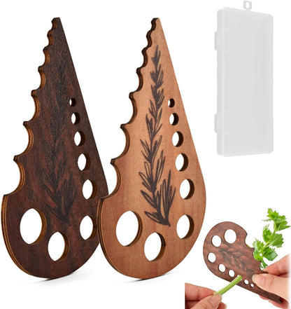 Herb Stripper, 8 Hole Wooden Vegetable Leaf Separator, Herb Stem Stripper Chopper Tool Supplies with Storage Case, Quick Leaf Stripping Kitchen Gadget for Kale, Rosemary, and Basil